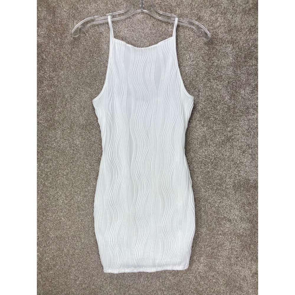 Salant Wavy Textured Bodycon Mini Dress Womens S White Halter Sleeveless Summer